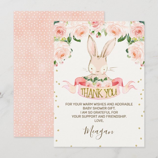 Pink Bunny Rabbit Baby Dusche Danke Karte (Vorne/Hinten)