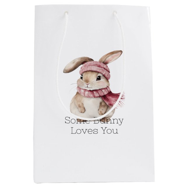 Pink Bunny Rabbit Christmas  Mittlere Geschenktüte (Vorderseite)