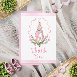 Pink Bunny Rabbit Gingham Floral Baby Dusche Dankeskarte