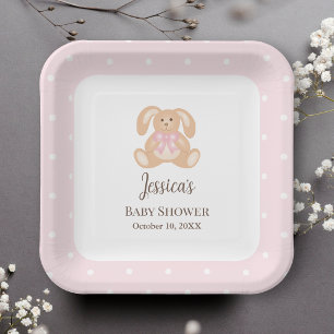 Pink Bunny Rabbit Niedlich Polka Dots Girl Babydus Pappteller