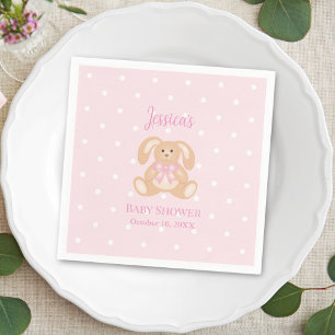 Pink Bunny Rabbit Niedlich Polka Dots Girl Babydus Serviette