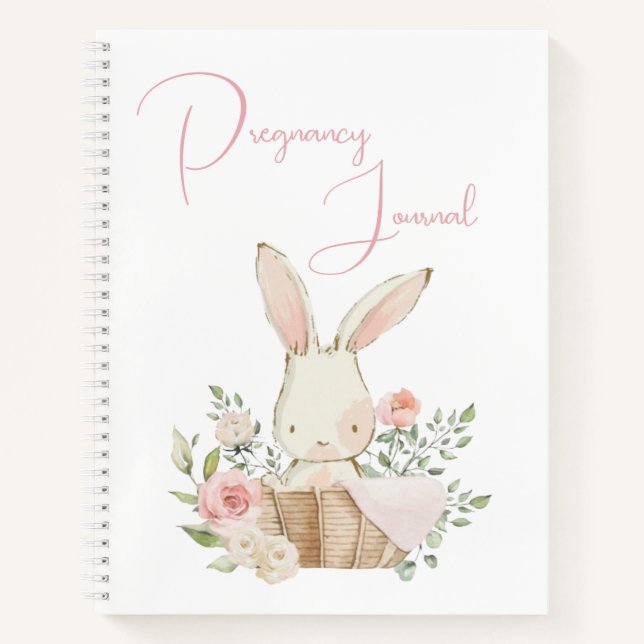 Pink Bunny Rabbit Script Pregnancy Journal Notizbuch (Vorderseite)