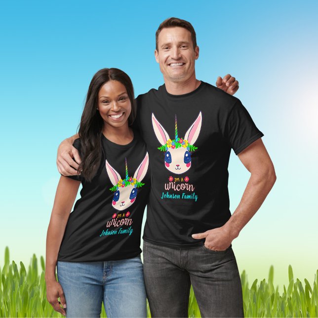 Pink Bunny Unicorn Bunnicorn Familienname hinzufüg T-Shirt (Pink Bunny Unicorn Bunnicorn Add Family Name T-Shirt)