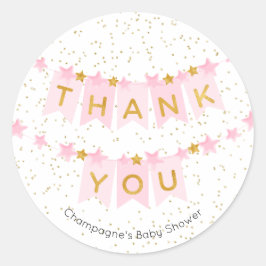 Pink Bunting Flags Gold Danke Runder Aufkleber