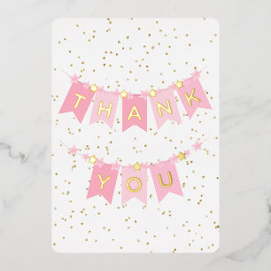 Pink Bunting Flags Gold Foil Danke Karte