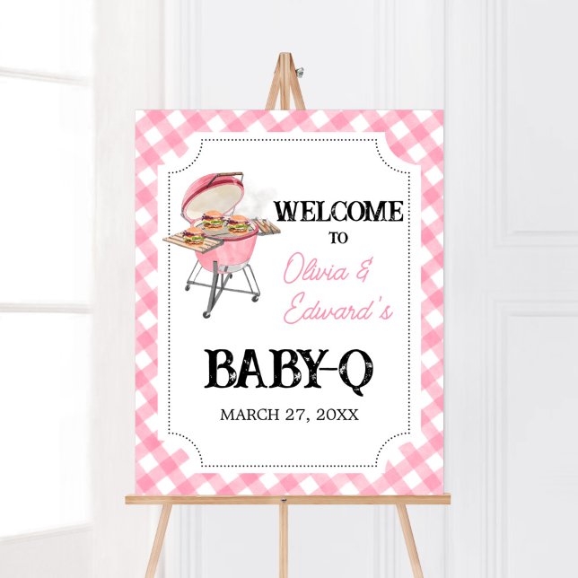 Pink Burger GRILLEN Baby Dusche Willkommen Poster (Girl Backyard BBQ Baby Shower Welcome Sign)