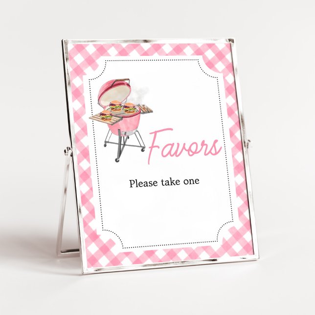 Pink Burger GRILLEN Baby Shower Favoriten Poster (Girl Backyard BBQ Baby Shower Favors Sign)