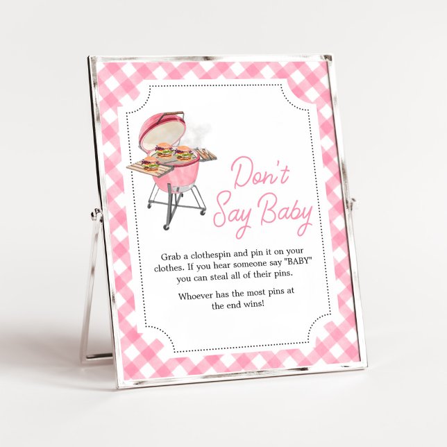 Pink Burger GRILLEN Baby Shower Say Baby nicht Poster (Girl Backyard BBQ Baby Shower Don't Say Baby Sign)