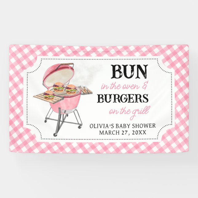 Pink Burger GRILLEN Babydusche Banner (Horizontal)