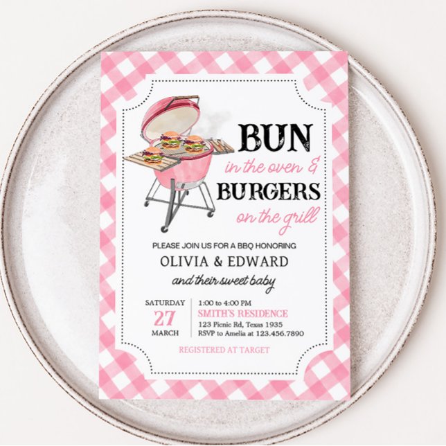 Pink Burger GRILLEN Babydusche Einladung (Girl Backyard BBQ Baby Shower Invitation)