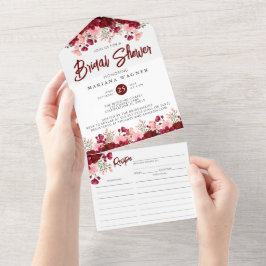 Pink Burgund Bläserndes Brautparty mit Rezept All In One Einladung