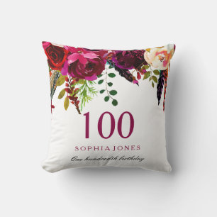 Pink & Burgund Boho Floral 100. Geburtstagsgeschen Kissen