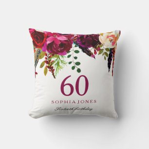 Pink & Burgund Boho Floral 60. Geburtstagsgeschenk Kissen