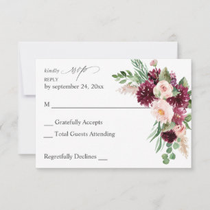 Pink & Burgund Floral 7 ni Mahlzeiten UAWG RSVP Karte