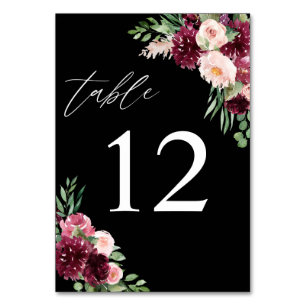 Pink & Burgund Floral 7 - Schwarz Tischnummer