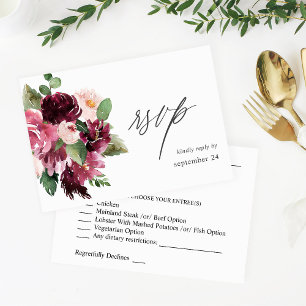 Pink & Burgund Floral 7 w Mahlzeit UAWG RSVP Karte