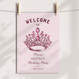 Pink Burgund Princess Crown Willkommen Geburtstag Poster