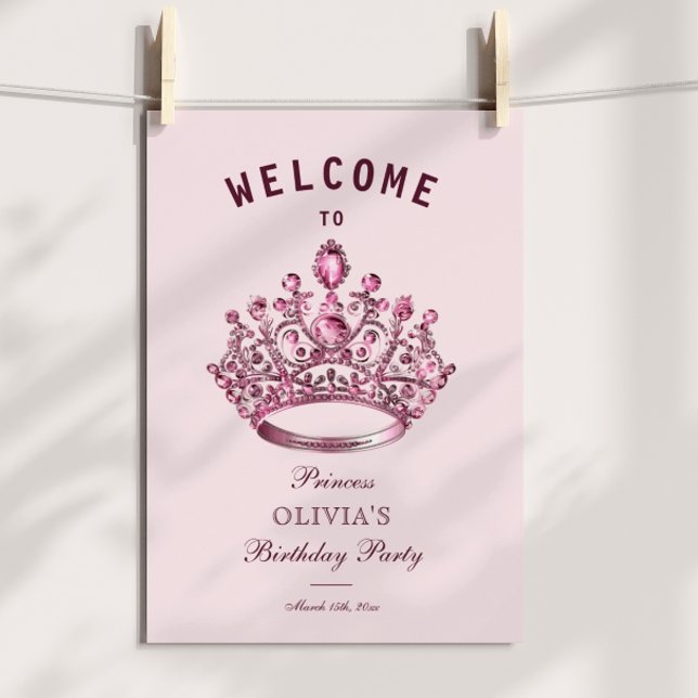 Pink Burgund Princess Crown Willkommen Geburtstag Poster (Von Creator hochgeladen)