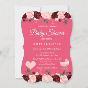Pink & Burgund Rose Girl Baby Dusche Einladung