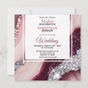 *~* PINK BURGUNDY Agate UAWG QR AR66 Wedding Einladung