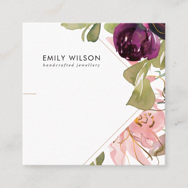 PINK BURGUNDY BLUSH FLORAL BRACELET DISPLAY CARD QUADRATISCHE VISITENKARTE (Vorderseite)