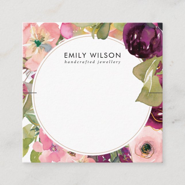PINK BURGUNDY BLUSH FLORAL BRACELET DISPLAY CARD QUADRATISCHE VISITENKARTE (Vorderseite)