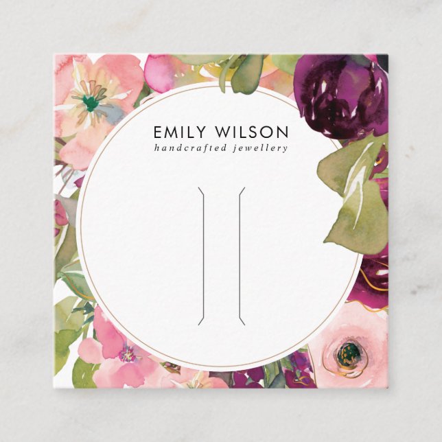 PINK BURGUNDY BLUSH FLORAL HAIR CLIP DISPLAY CARD QUADRATISCHE VISITENKARTE (Vorderseite)