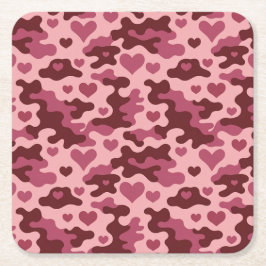 Pink Burgundy Camouflage Herz Untersetzer Set