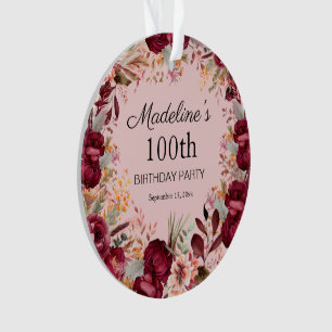 Pink Burgundy Floral 100. Geburtstag Keepake Ornament