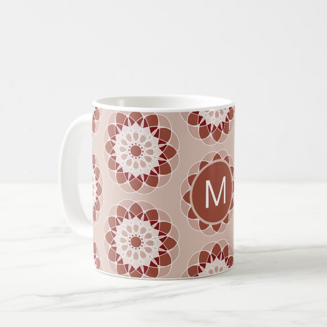 Pink Burgundy Floral Mandala Pattern Monogram Kaffeetasse (Vorderseite Links)