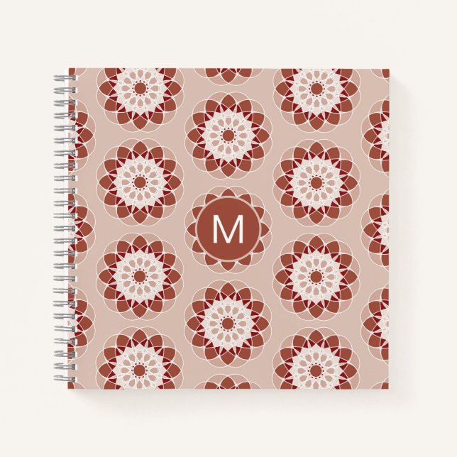 Pink Burgundy Floral Mandala Pattern Monogram Notizbuch (Vorderseite)