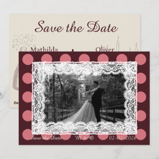Pink &Burgundy Polka Dot Vintage Lace Invitation Einladung