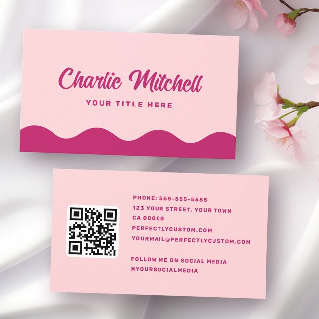 Pink burgundy retro name wavy waves border visitenkarte (Pink burgundy retro name wavy waves border business card)