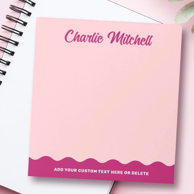 Pink burgundy retro text wavy border custom name notizblock (Pink burgundy retro text wavy border custom name notepad)