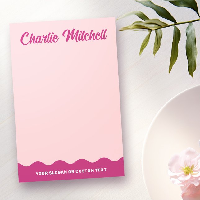 Pink burgundy retro text wavy border custom name post-it klebezettel (Pink burgundy retro text wavy border custom name post-it notes)