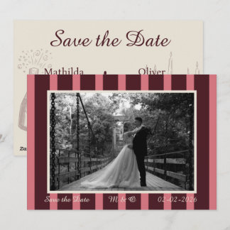 Pink &Burgundy Thin Stripe Invitation Einladung