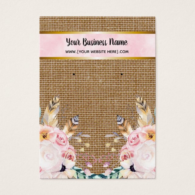 Pink Burlap-Blume Boho Earring Display Cards (Vorderseite)