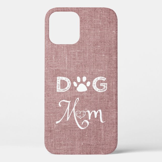 Pink Burlap Dog Mama iPhone Case (Rückseite)
