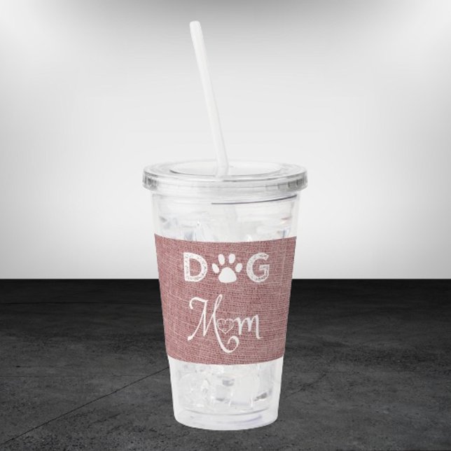 Pink Burlap Hund Mama Acrylic Tumbler Acryltrinkbecher (Pink Burlap Dog Mom Acrylic Tumbler)