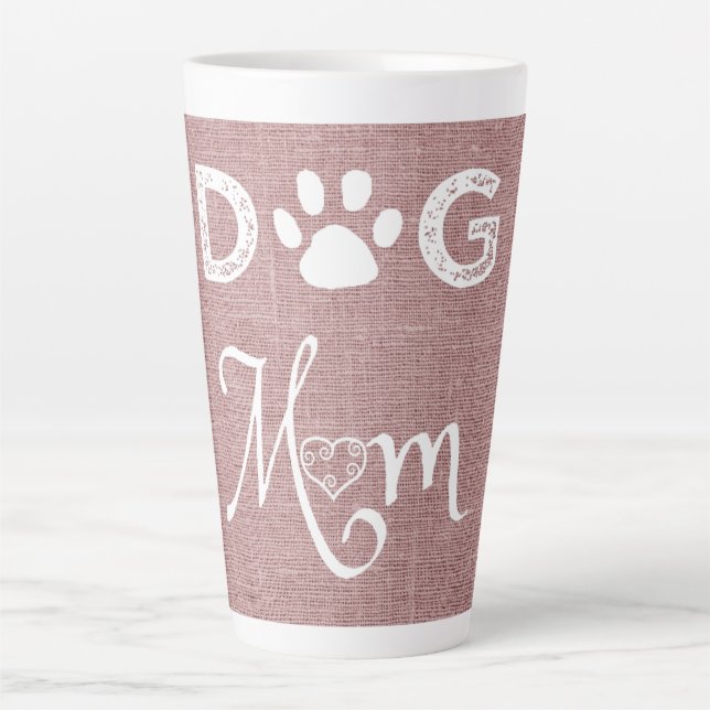 Pink Burlap Hund Mama Latte Tasse (Vorderseite)