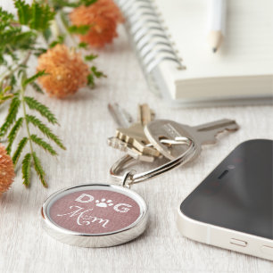 Pink Burlap Hund Mama Metal Schlüsselanhänger