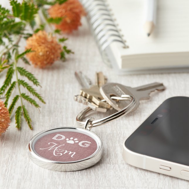 Pink Burlap Hund Mama Metal Schlüsselanhänger (Seite)