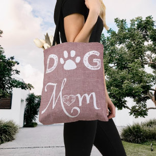 Pink Burlap Hund Mama Tote Bag