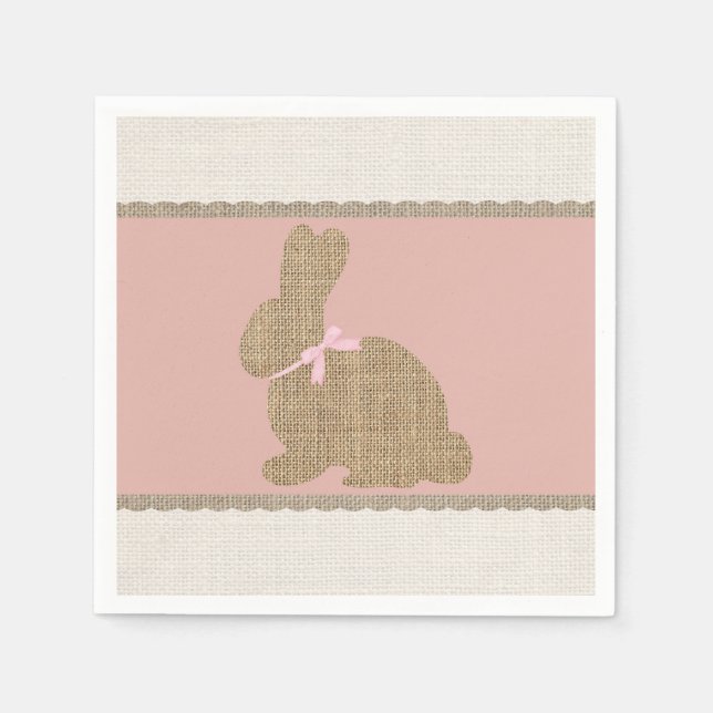 Pink & Burlap Rustic Bunny Oaster Baby Dusche Serviette (Vorderseite)