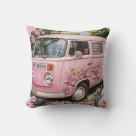 Pink Bus Beach Wall Art, Retro Van Print Californa Kissen