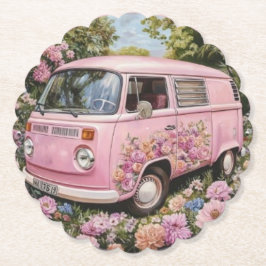 Pink Bus Beach Wall Art, Retro Van Print Californa Untersetzer