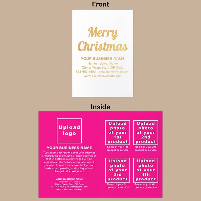 Pink Business Brand on Christmas Foil Card Folienkarte (Pink business brand with products or services on Christmas folded foil card.)