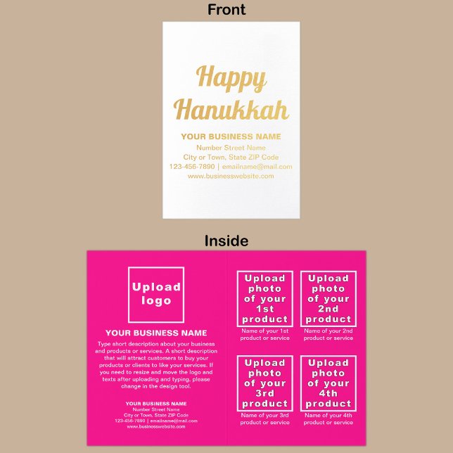 Pink Business Brand on Hanukkah Foil Card Folienkarte (Pink business brand with products or services on folded foil card.)