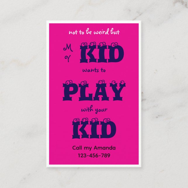 Pink Business Kid's Playdate Card Visitenkarte (Vorderseite)
