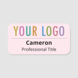 Pink Business Name Tag Custom Logo Rounded Corners Namensschild